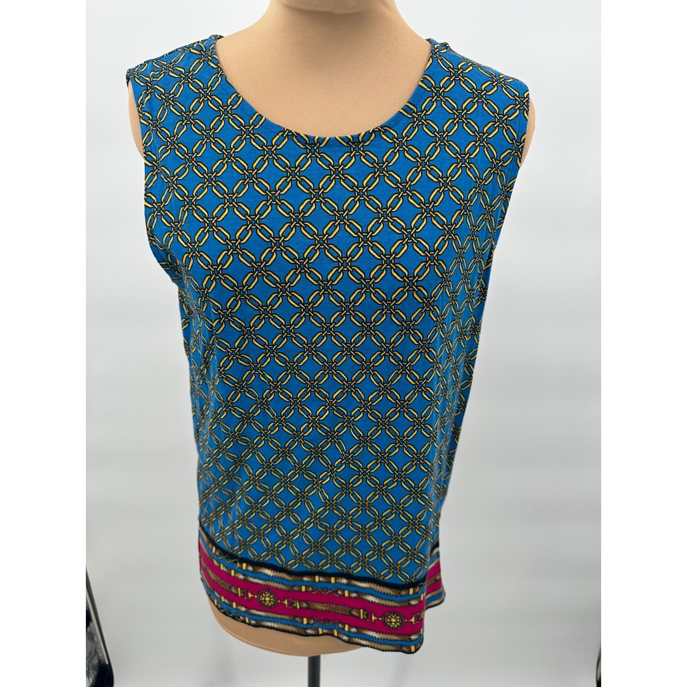 Rafaella Blue Geometric Print Sleeveless‎ Tank Top Womens Size M